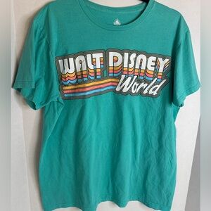 Walt Disney World Turquoise Retro Pastel Logo Adult Cotton Tee Size XL